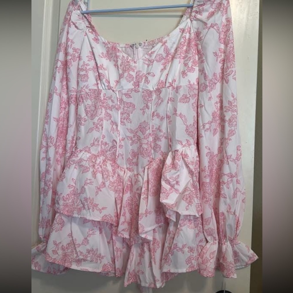 Pink Floral Blouse with Ruffle Detail